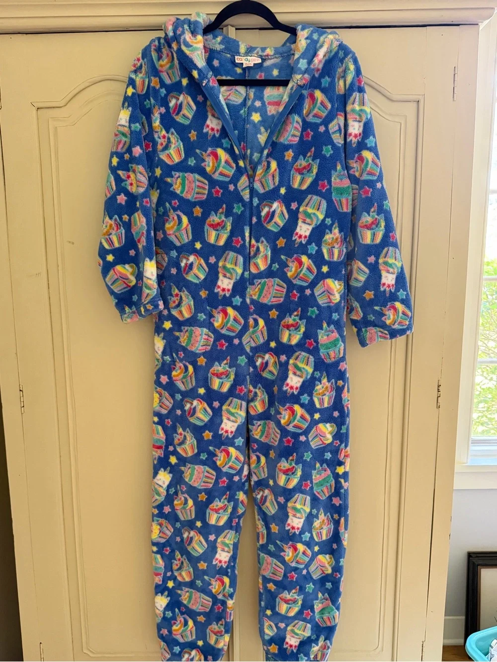 Blue Cupcake Print Hooded Footie Pajamas for Kids